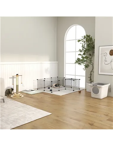 PawHut DIY Pet Playpen Metal Wire Fence Indoor Outdoor Rabbit Small Animals Cage 36 Panel Enclosure Black