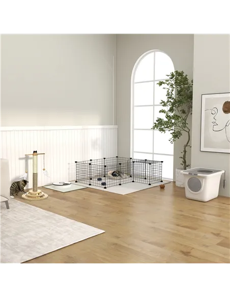 PawHut DIY Pet Playpen Metal Wire Fence Indoor Outdoor Rabbit Small Animals Cage 36 Panel Enclosure Black