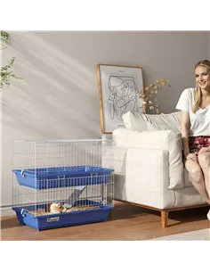 PawHut Double Tier Small Animal Cage Rabbit Chinchillas Cage w/ Ramp Food Dish Water Bottle Deep Trays Pet Home 72 x 44 x 67 cm 2