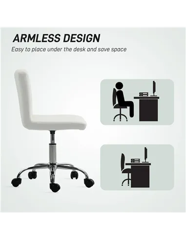 HOMCOM PU Leather Armless Office Chair, Modern Vanity Computer Swivel Chair with Rolling Wheels and Adjustable Height for Home S