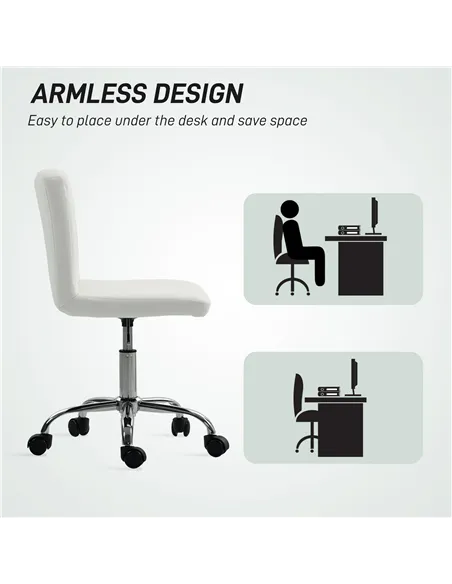 HOMCOM PU Leather Armless Office Chair, Modern Vanity Computer Swivel Chair with Rolling Wheels and Adjustable Height for Home S