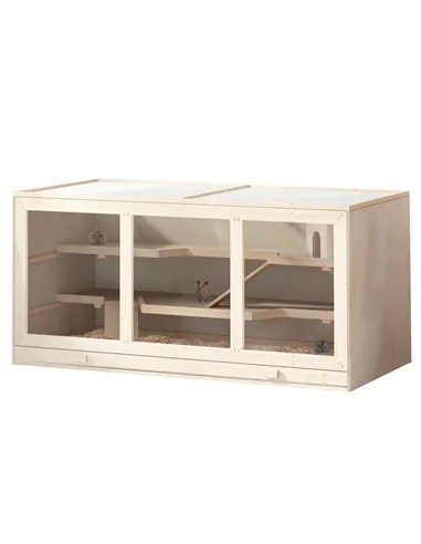 PawHut Wooden Hamster Cage, Small Animals Hutch with Tray, Openable Top, Exercise Play House Pen, 115L x 57W x 55Hcm, Natural