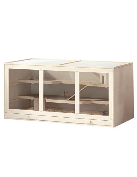 PawHut Wooden Hamster Cage, Small Animals Hutch with Tray, Openable Top, Exercise Play House Pen, 115L x 57W x 55Hcm, Natural