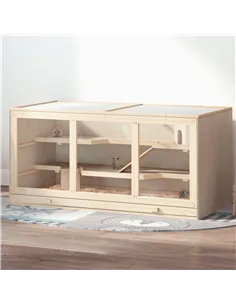 PawHut Wooden Hamster Cage, Small Animals Hutch with Tray, Openable Top, Exercise Play House Pen, 115L x 57W x 55Hcm, Natural 2