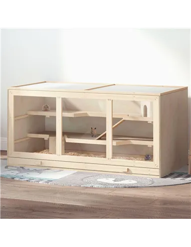 PawHut Wooden Hamster Cage, Small Animals Hutch with Tray, Openable Top, Exercise Play House Pen, 115L x 57W x 55Hcm, Natural