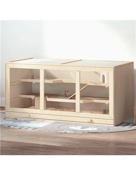 PawHut Wooden Hamster Cage, Small Animals Hutch with Tray, Openable Top, Exercise Play House Pen, 115L x 57W x 55Hcm, Natural