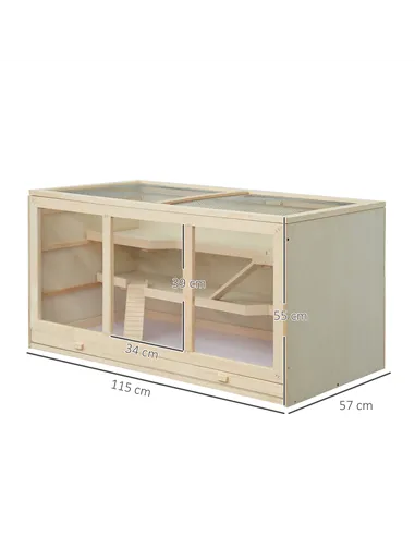 PawHut Wooden Hamster Cage, Small Animals Hutch with Tray, Openable Top, Exercise Play House Pen, 115L x 57W x 55Hcm, Natural