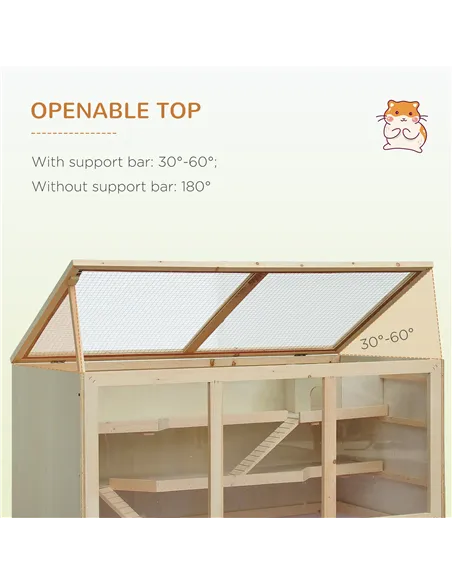 PawHut Wooden Hamster Cage, Small Animals Hutch with Tray, Openable Top, Exercise Play House Pen, 115L x 57W x 55Hcm, Natural