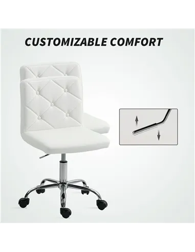 HOMCOM PU Leather Armless Office Chair, Modern Vanity Computer Swivel Chair with Rolling Wheels and Adjustable Height for Home S