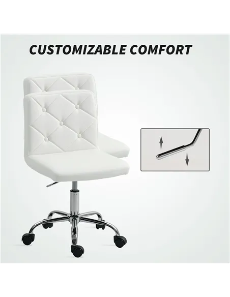 HOMCOM PU Leather Armless Office Chair, Modern Vanity Computer Swivel Chair with Rolling Wheels and Adjustable Height for Home S