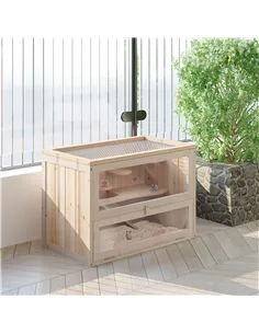 PawHut Wooden Hamster Cage Mouse Mice Rodent Small Animals Hutch Exercise Play House 60 x 35 x 42cm, Natural Wood Finish 2