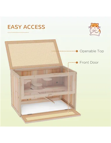 PawHut Wooden Hamster Cage Mouse Mice Rodent Small Animals Hutch Exercise Play House 60 x 35 x 42cm, Natural Wood Finish