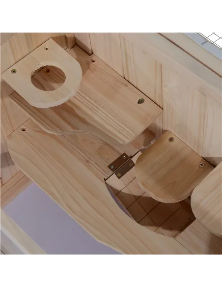 PawHut Wooden Hamster Cage Mouse Mice Rodent Small Animals Hutch Exercise Play House 60 x 35 x 42cm, Natural Wood Finish