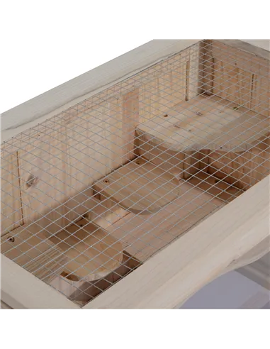 PawHut Wooden Hamster Cage Mouse Mice Rodent Small Animals Hutch Exercise Play House 60 x 35 x 42cm, Natural Wood Finish