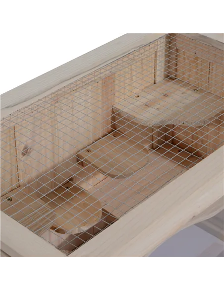 PawHut Wooden Hamster Cage Mouse Mice Rodent Small Animals Hutch Exercise Play House 60 x 35 x 42cm, Natural Wood Finish