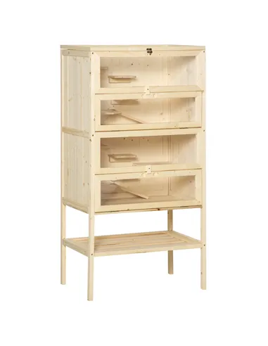 PawHut Wooden Large Hamster Cage, Gerbil Cage 4 Layers with Tall Bottom & Storage Shelf