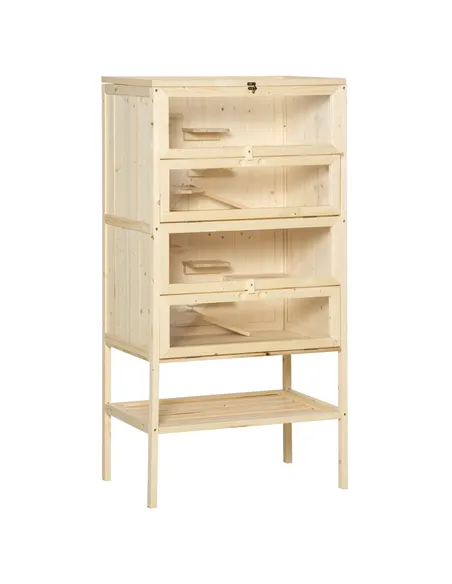 PawHut Wooden Large Hamster Cage, Gerbil Cage 4 Layers with Tall Bottom & Storage Shelf