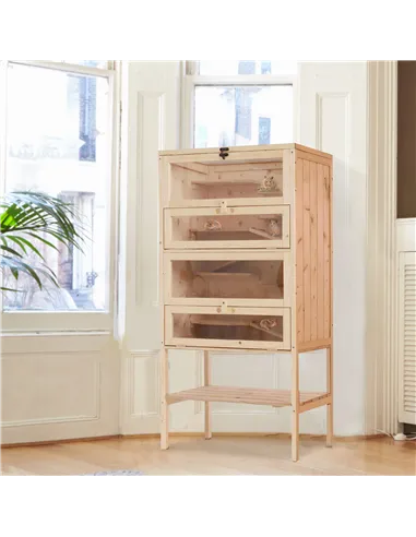 PawHut Wooden Large Hamster Cage, Gerbil Cage 4 Layers with Tall Bottom & Storage Shelf