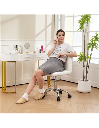 HOMCOM PU Leather Armless Office Chair, Modern Vanity Computer Swivel Chair with Rolling Wheels and Adjustable Height for Home S