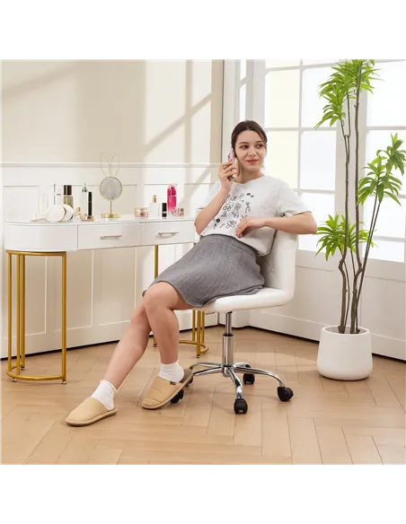 HOMCOM PU Leather Armless Office Chair, Modern Vanity Computer Swivel Chair with Rolling Wheels and Adjustable Height for Home S