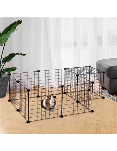 PawHut DIY Pet Playpen Metal Wire Fence 12 Panel Enclosure Indoor Outdoor Guinea Pig Bunny Small Animals Cage Black