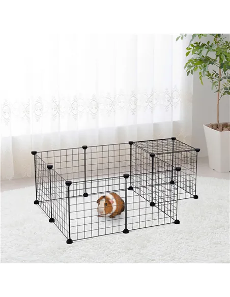 PawHut DIY Pet Playpen Metal Wire Fence 12 Panel Enclosure Indoor Outdoor Guinea Pig Bunny Small Animals Cage Black