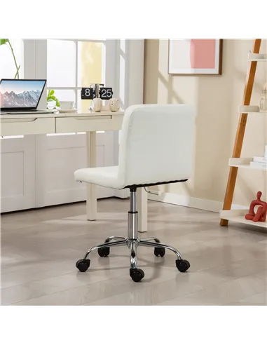 HOMCOM PU Leather Armless Office Chair, Modern Vanity Computer Swivel Chair with Rolling Wheels and Adjustable Height for Home S