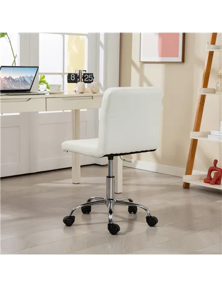 HOMCOM PU Leather Armless Office Chair, Modern Vanity Computer Swivel Chair with Rolling Wheels and Adjustable Height for Home S