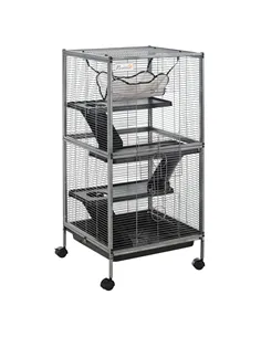 PawHut Small Animal Cage with Wheels Pet Home for Chinchillas Ferrets Kittens, with Hammock, 4 Platforms, Removable Tray, Silver