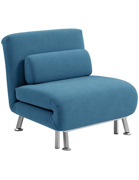 HOMCOM Single Velvet-Feel Sleeper Chair - Blue
