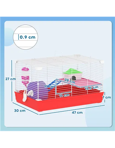 PawHut Hamster Cage, Small Gerbil Cage 2 Tiers Portable w/ Handle, Exercise Wheel, Water Bottle, Dishes