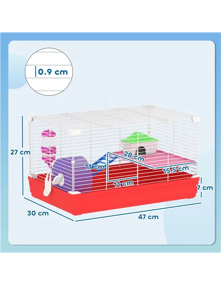 PawHut Hamster Cage, Small Gerbil Cage 2 Tiers Portable w/ Handle, Exercise Wheel, Water Bottle, Dishes