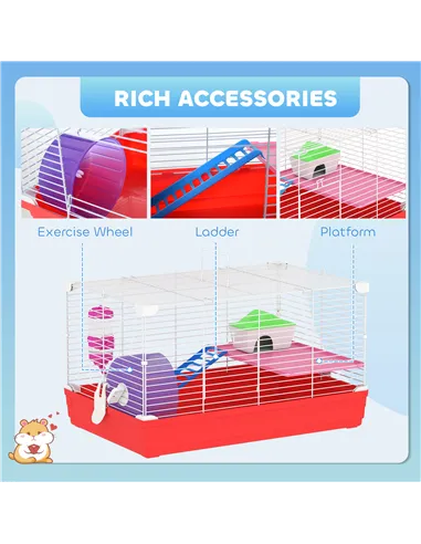 PawHut Hamster Cage, Small Gerbil Cage 2 Tiers Portable w/ Handle, Exercise Wheel, Water Bottle, Dishes