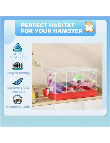 PawHut Hamster Cage, Small Gerbil Cage 2 Tiers Portable w/ Handle, Exercise Wheel, Water Bottle, Dishes