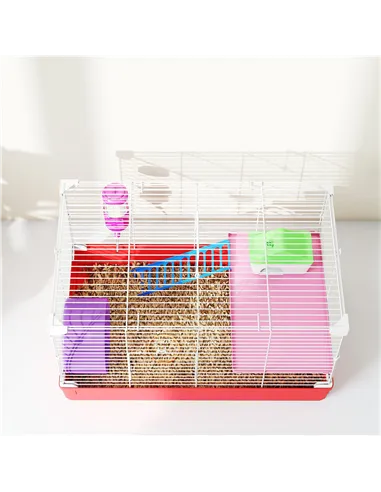 PawHut Hamster Cage, Small Gerbil Cage 2 Tiers Portable w/ Handle, Exercise Wheel, Water Bottle, Dishes