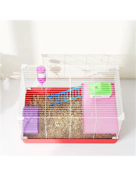 PawHut Hamster Cage, Small Gerbil Cage 2 Tiers Portable w/ Handle, Exercise Wheel, Water Bottle, Dishes