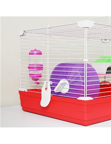 PawHut Hamster Cage, Small Gerbil Cage 2 Tiers Portable w/ Handle, Exercise Wheel, Water Bottle, Dishes