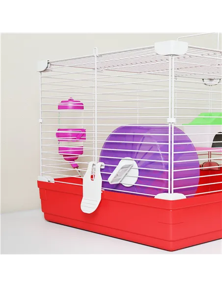 PawHut Hamster Cage, Small Gerbil Cage 2 Tiers Portable w/ Handle, Exercise Wheel, Water Bottle, Dishes