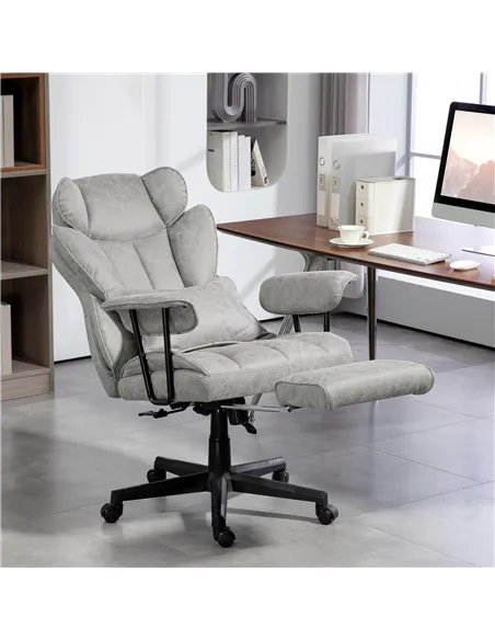 HOMCOM Executive Office Chair, Ergonomic Desk Chair with Foot Rest, Lumbar Support, Reclining Function and Wide Seat, Grey