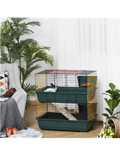 PawHut Indoor Rabbit Guinea Pig Cage Small Animal Cage Two Storey 80 x 44 x 82 cm 2
