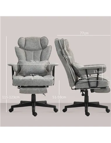 HOMCOM Executive Office Chair, Ergonomic Desk Chair with Foot Rest, Lumbar Support, Reclining Function and Wide Seat, Grey