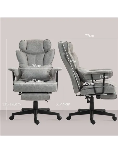 HOMCOM Executive Office Chair, Ergonomic Desk Chair with Foot Rest, Lumbar Support, Reclining Function and Wide Seat, Grey