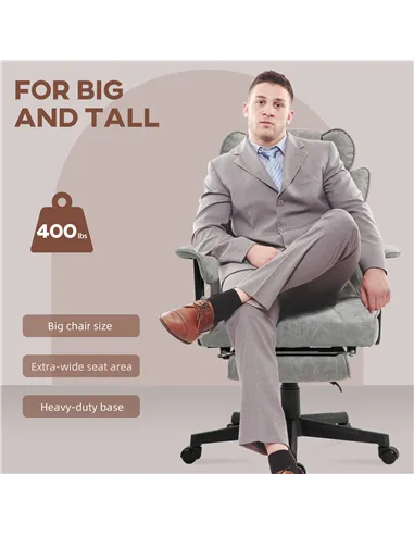 HOMCOM Executive Office Chair, Ergonomic Desk Chair with Foot Rest, Lumbar Support, Reclining Function and Wide Seat, Grey