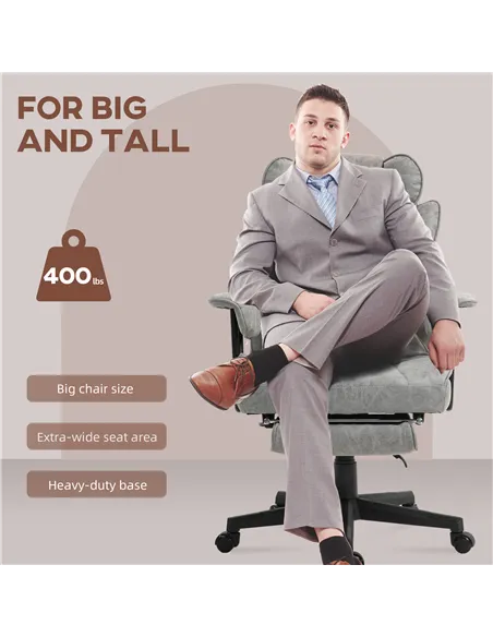 HOMCOM Executive Office Chair, Ergonomic Desk Chair with Foot Rest, Lumbar Support, Reclining Function and Wide Seat, Grey