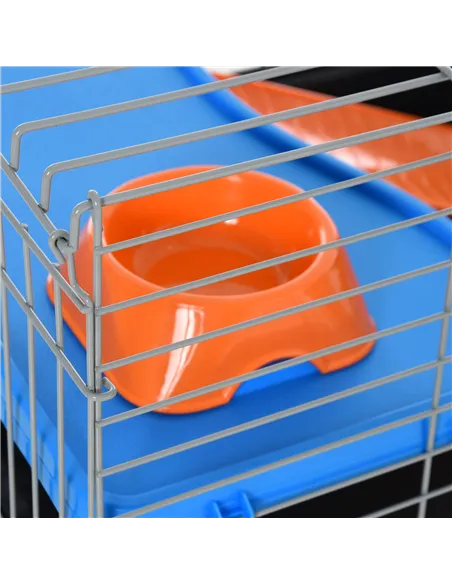 PawHut Small Animal Cage Rabbit Guinea Pigs Chinchillas Cage w/ Wheels Water Bottle Food Dish Platform Ramp 89 x 44 x 43 cm Blac