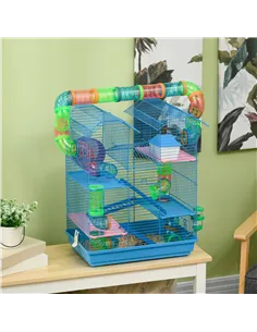 PawHut 5 Tier Hamster Cage Carrier Habitat with Exercise Wheels Tunnel Tube Water Bottle Dishes House Ladder for Dwarf Mice, Blu 2
