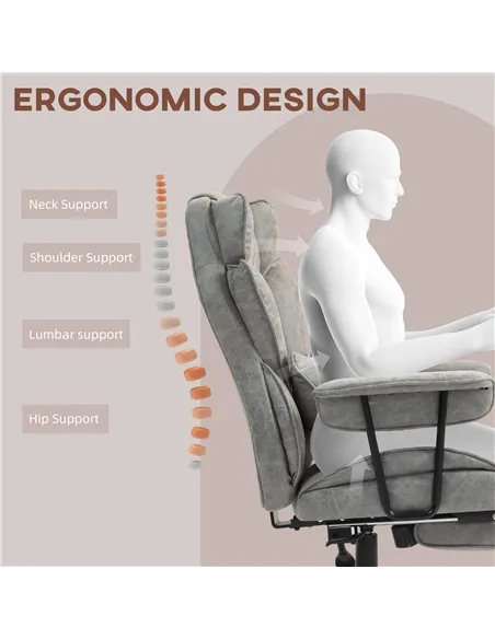 HOMCOM Executive Office Chair, Ergonomic Desk Chair with Foot Rest, Lumbar Support, Reclining Function and Wide Seat, Grey