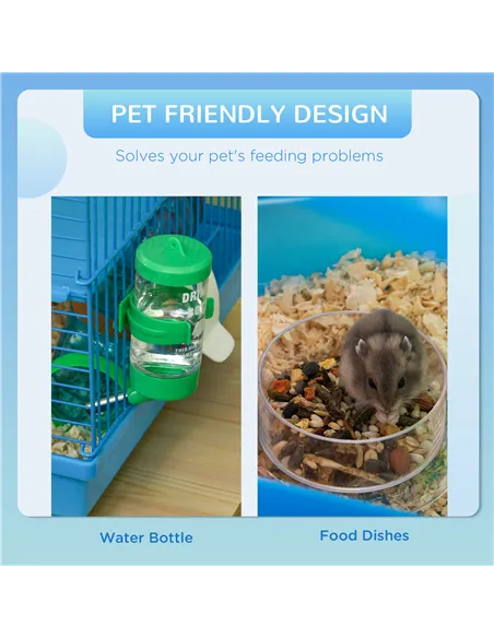 PawHut 5 Tier Hamster Cage Carrier Habitat with Exercise Wheels Tunnel Tube Water Bottle Dishes House Ladder for Dwarf Mice, Blu