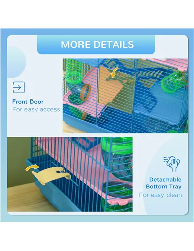 PawHut 5 Tier Hamster Cage Carrier Habitat with Exercise Wheels Tunnel Tube Water Bottle Dishes House Ladder for Dwarf Mice, Blu