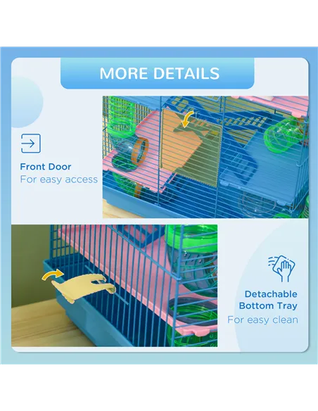 PawHut 5 Tier Hamster Cage Carrier Habitat with Exercise Wheels Tunnel Tube Water Bottle Dishes House Ladder for Dwarf Mice, Blu